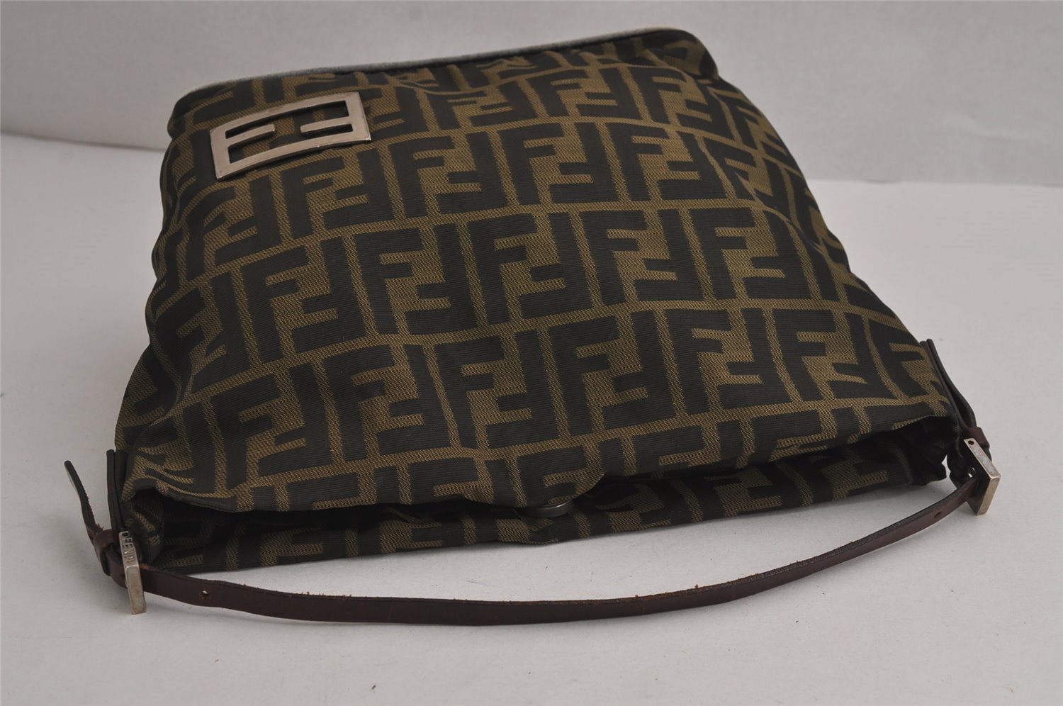 Authentic FENDI Vintage Zucca Shoulder Hand Bag Purse Nylon Leather Brown 7714J