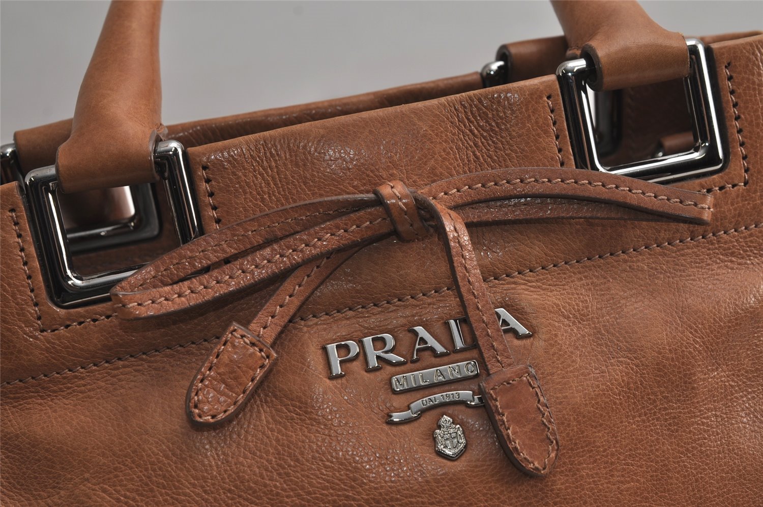 Authentic PRADA Leather Nappa 2Way Shoulder Hand Bag Purse Brown 7719J