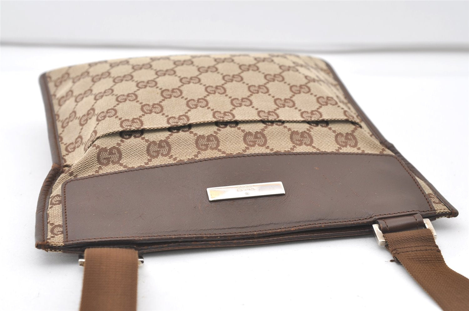 Authentic GUCCI Shoulder Cross Body Bag GG Canvas Leather 27639 Brown 7721J