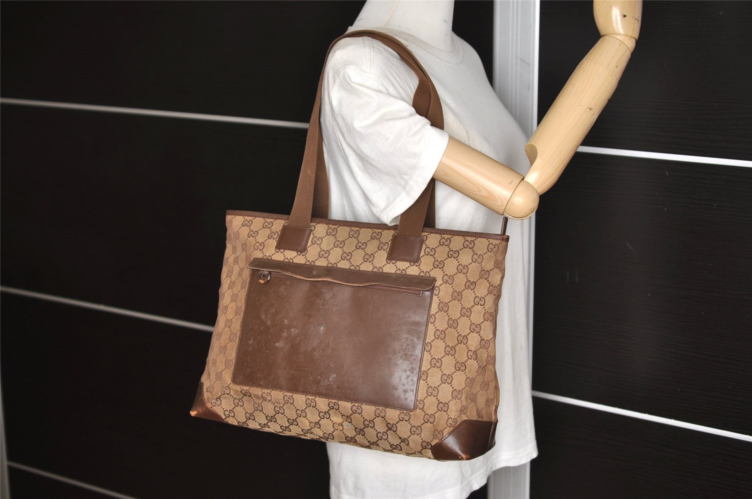 Authentic GUCCI Vintage Shoulder Tote Bag GG Canvas Leather 0190426 Brown 7726K