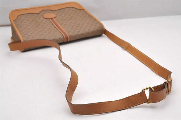 Authentic GUCCI Web Sherry Line Micro GG PVC Leather Shoulder Bag Brown 7727I