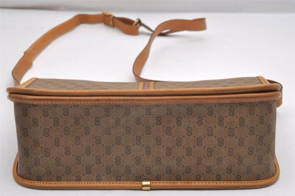 Authentic GUCCI Web Sherry Line Micro GG PVC Leather Shoulder Bag Brown 7727I