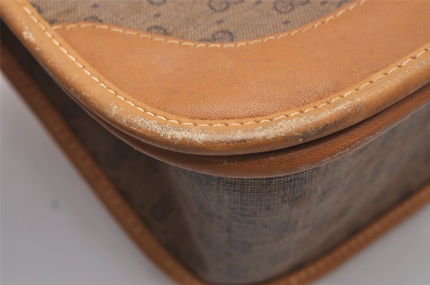 Authentic GUCCI Web Sherry Line Micro GG PVC Leather Shoulder Bag Brown 7727I