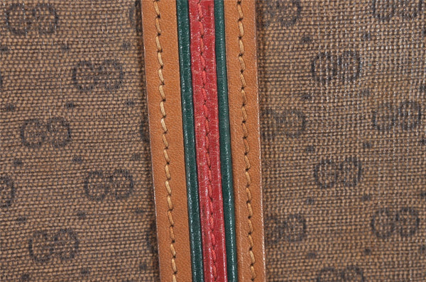 Authentic GUCCI Web Sherry Line Micro GG PVC Leather Shoulder Bag Brown 7727I