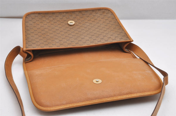 Authentic GUCCI Web Sherry Line Micro GG PVC Leather Shoulder Bag Brown 7727I