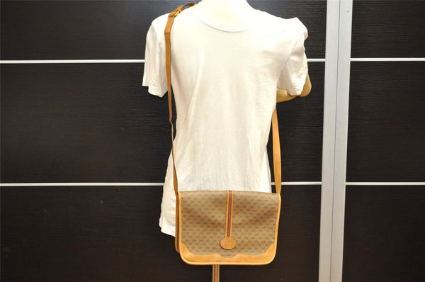 Authentic GUCCI Web Sherry Line Micro GG PVC Leather Shoulder Bag Brown 7727I