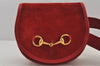 Authentic GUCCI Horsebit Waist Body Bag Purse Suede Leather Red Junk 7727J