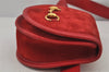 Authentic GUCCI Horsebit Waist Body Bag Purse Suede Leather Red Junk 7727J