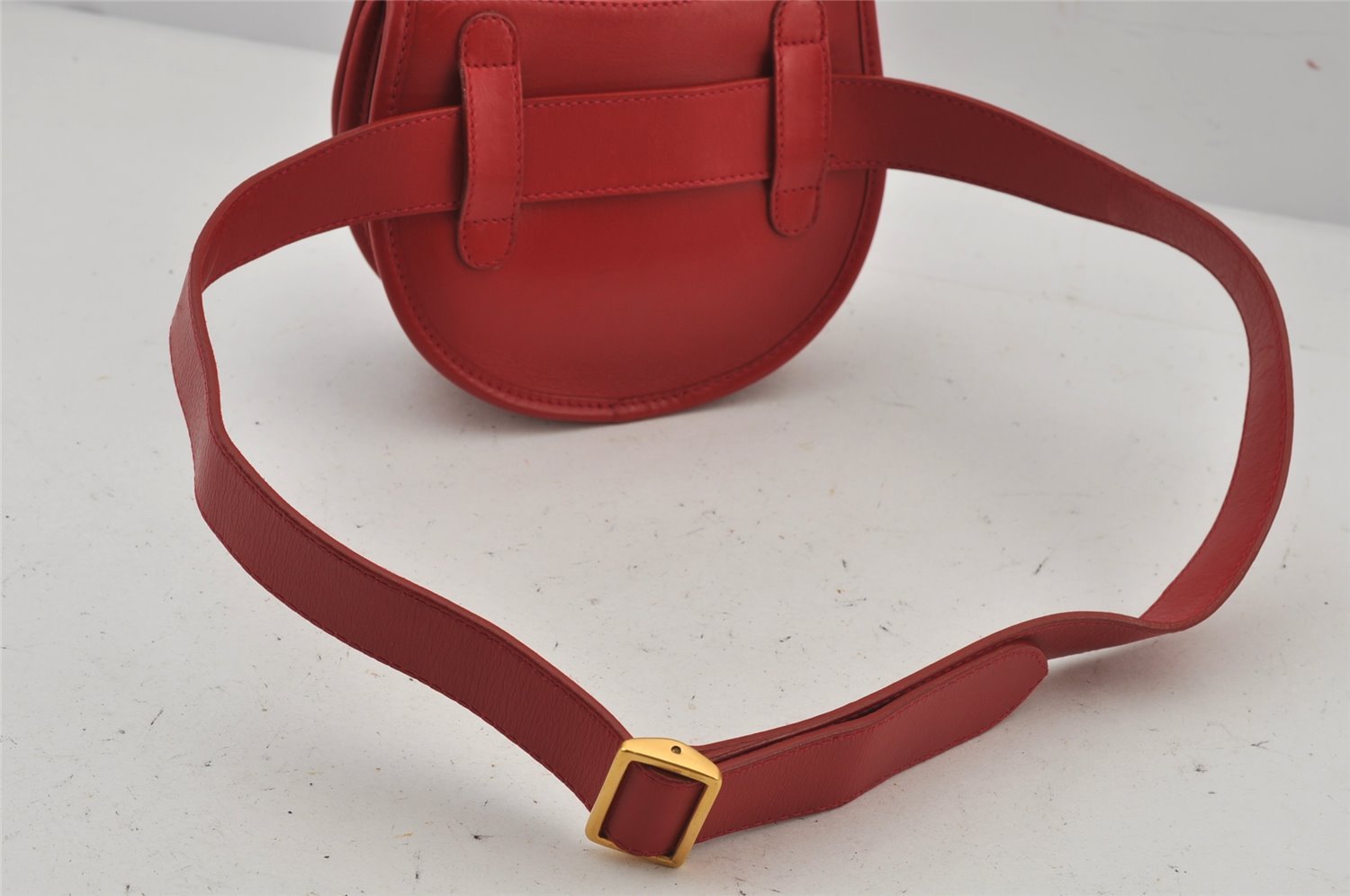 Authentic GUCCI Horsebit Waist Body Bag Purse Suede Leather Red Junk 7727J