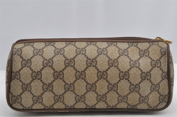 Authentic GUCCI Web Sherry Line Clutch Hand Bag GG PVC Leather Brown Junk 7728I