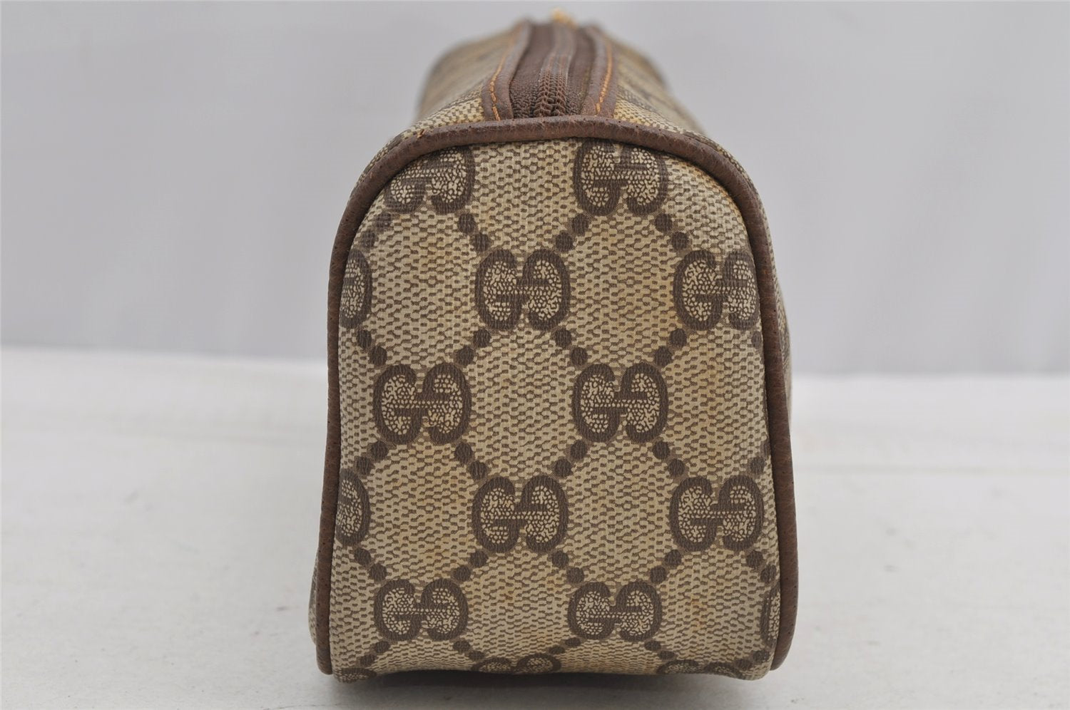 Authentic GUCCI Web Sherry Line Clutch Hand Bag GG PVC Leather Brown Junk 7728I