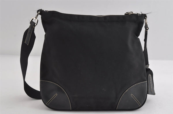 Authentic PRADA Nylon Tessuto Leather Shoulder Cross Body Bag Black 7729I