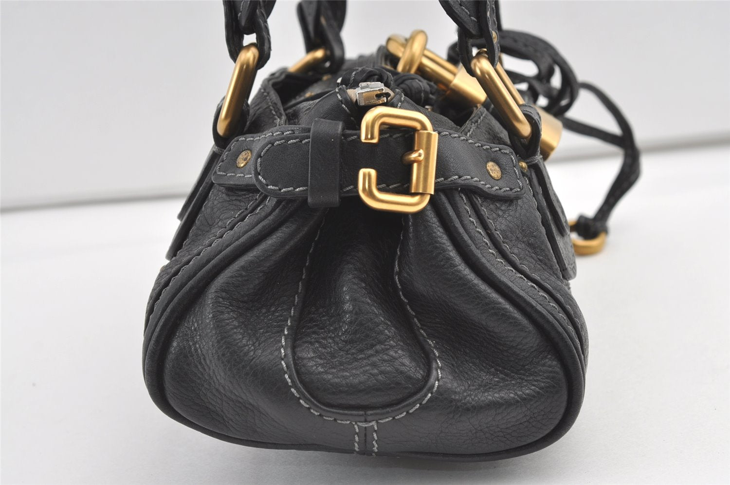 Authentic Chloe Vintage Mini Paddington Leather Hand Bag Purse Black 7729J