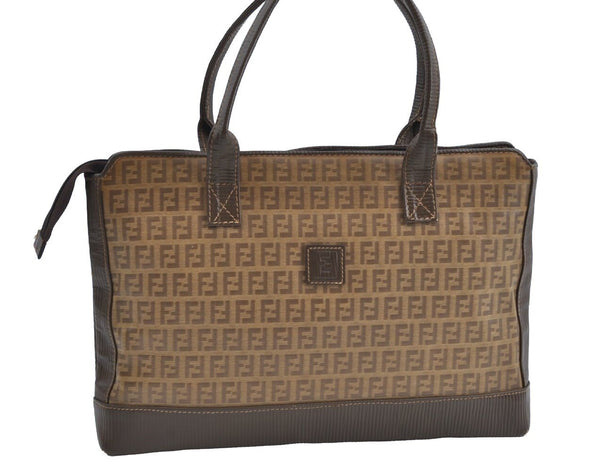 Authentic FENDI Vintage Zucchino Tote Hand Bag PVC Leather Brown 7730H