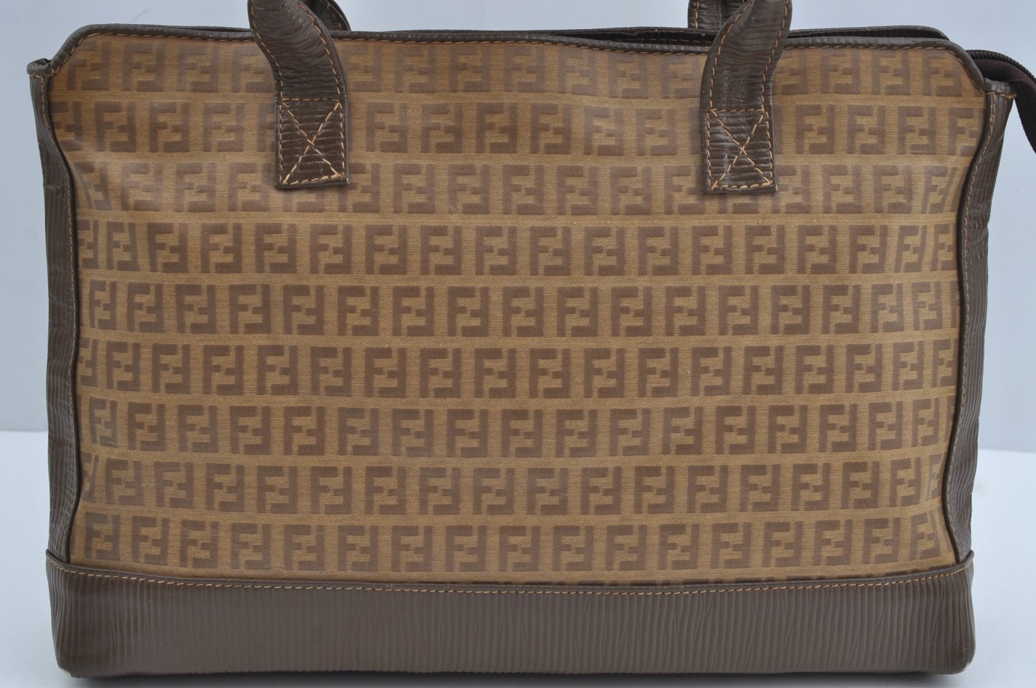 Authentic FENDI Vintage Zucchino Tote Hand Bag PVC Leather Brown 7730H