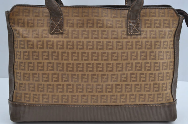 Authentic FENDI Vintage Zucchino Tote Hand Bag PVC Leather Brown 7730H