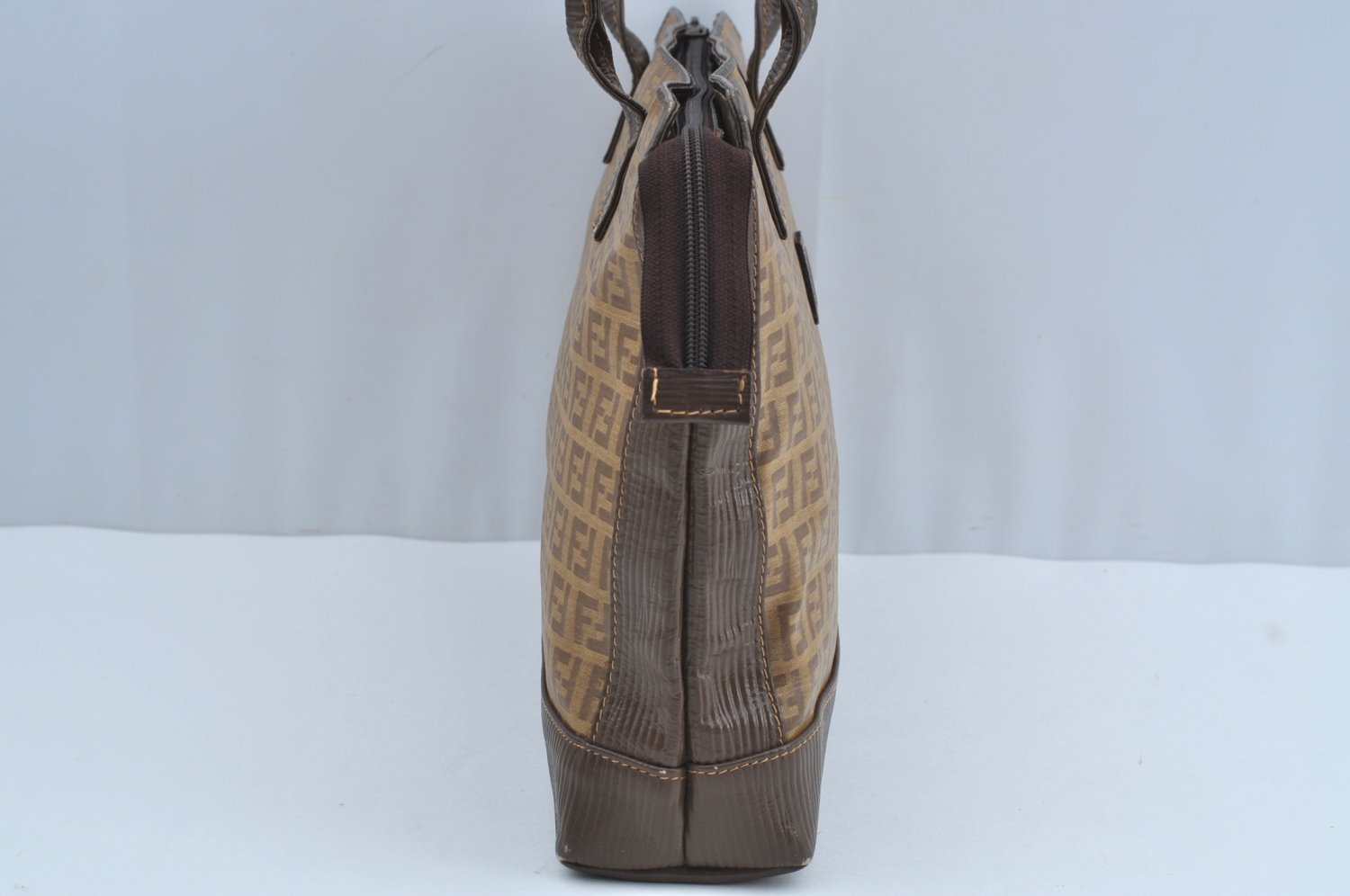 Authentic FENDI Vintage Zucchino Tote Hand Bag PVC Leather Brown 7730H