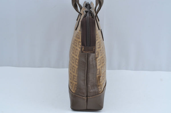 Authentic FENDI Vintage Zucchino Tote Hand Bag PVC Leather Brown 7730H