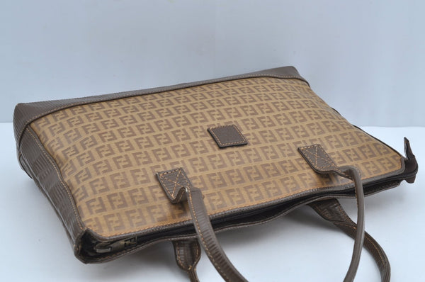 Authentic FENDI Vintage Zucchino Tote Hand Bag PVC Leather Brown 7730H