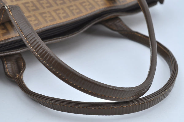 Authentic FENDI Vintage Zucchino Tote Hand Bag PVC Leather Brown 7730H