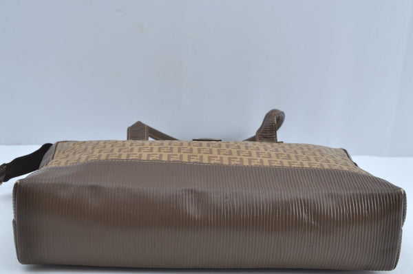 Authentic FENDI Vintage Zucchino Tote Hand Bag PVC Leather Brown 7730H