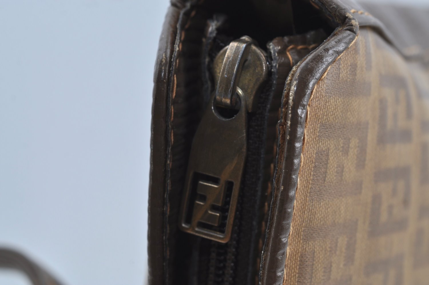 Authentic FENDI Vintage Zucchino Tote Hand Bag PVC Leather Brown 7730H