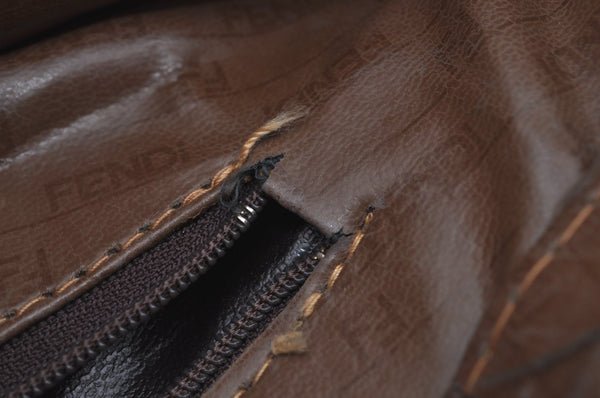 Authentic FENDI Vintage Zucchino Tote Hand Bag PVC Leather Brown 7730H