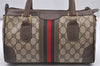 Authentic GUCCI Web Sherry Line 2Way Hand Boston Bag GG PVC Leather Brown 7730I