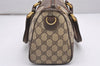 Authentic GUCCI Web Sherry Line 2Way Hand Boston Bag GG PVC Leather Brown 7730I