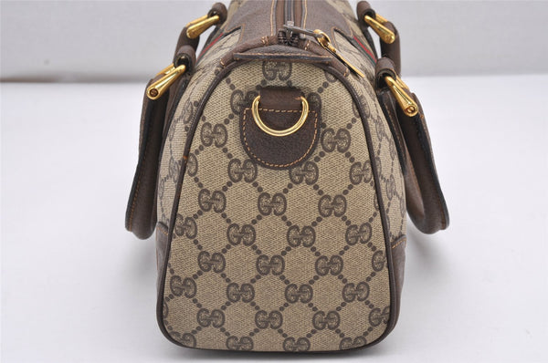 Authentic GUCCI Web Sherry Line 2Way Hand Boston Bag GG PVC Leather Brown 7730I
