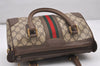 Authentic GUCCI Web Sherry Line 2Way Hand Boston Bag GG PVC Leather Brown 7730I
