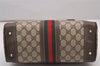 Authentic GUCCI Web Sherry Line 2Way Hand Boston Bag GG PVC Leather Brown 7730I