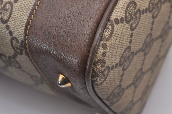 Authentic GUCCI Web Sherry Line 2Way Hand Boston Bag GG PVC Leather Brown 7730I