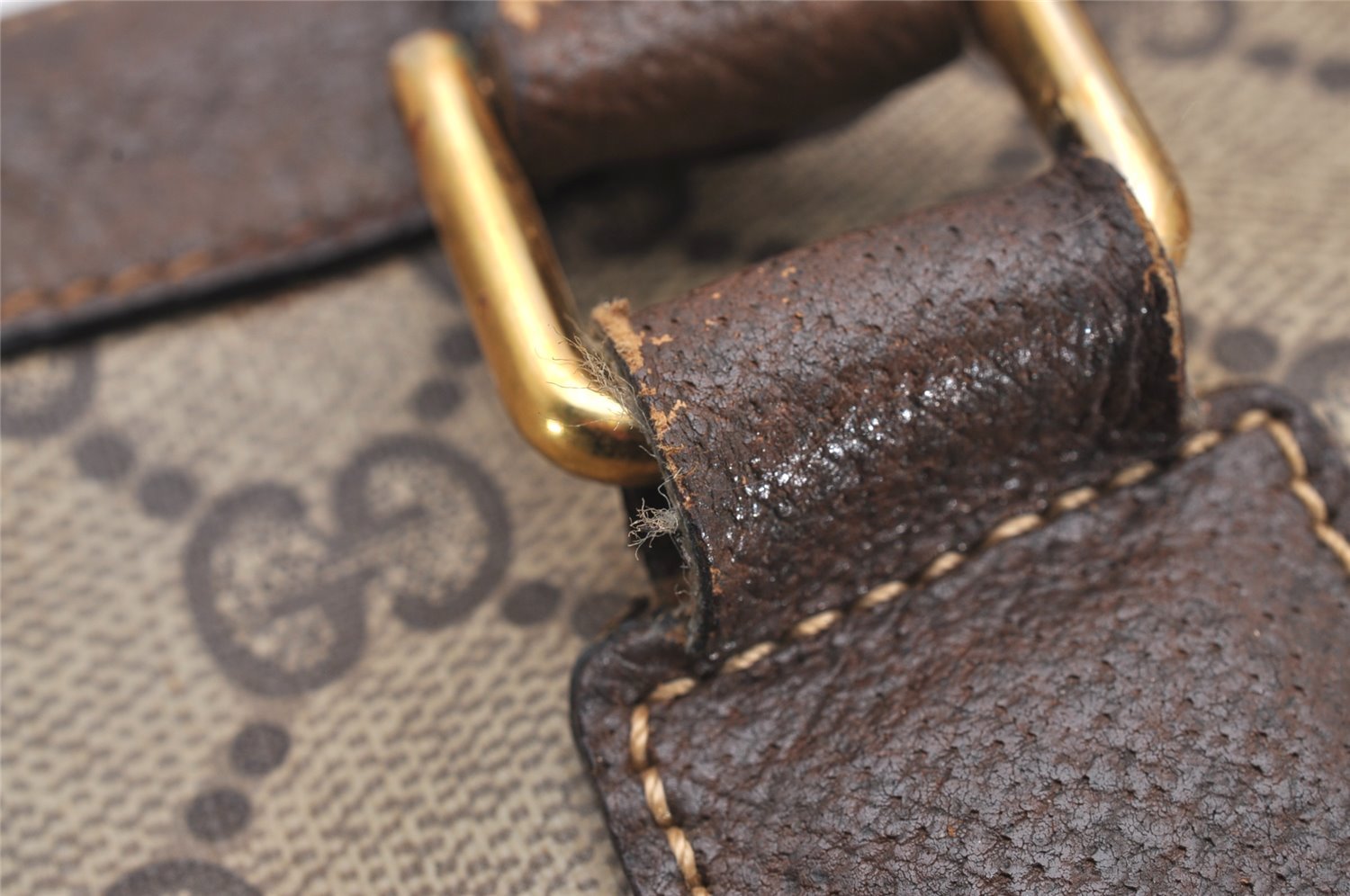 Authentic GUCCI Web Sherry Line 2Way Hand Boston Bag GG PVC Leather Brown 7730I