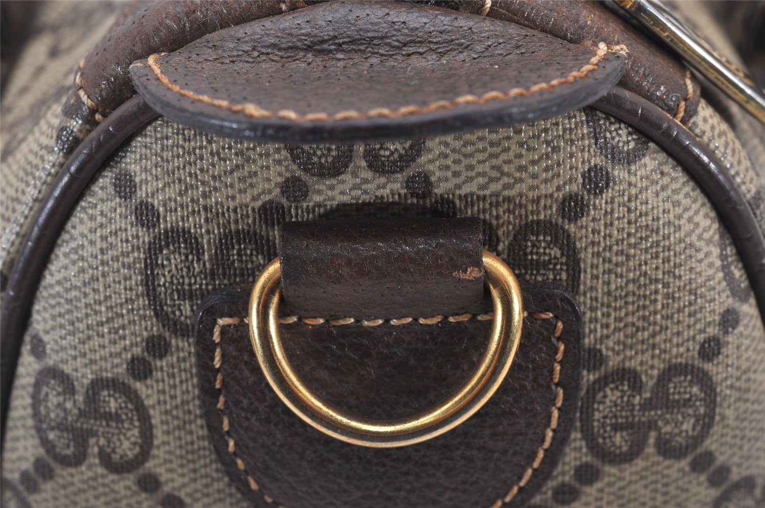 Authentic GUCCI Web Sherry Line 2Way Hand Boston Bag GG PVC Leather Brown 7730I