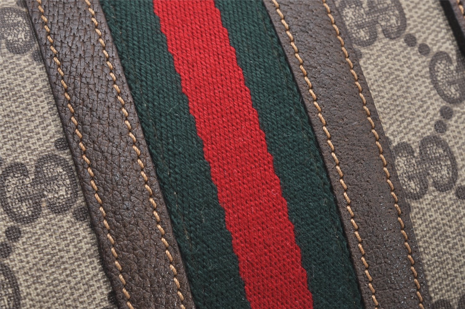 Authentic GUCCI Web Sherry Line 2Way Hand Boston Bag GG PVC Leather Brown 7730I