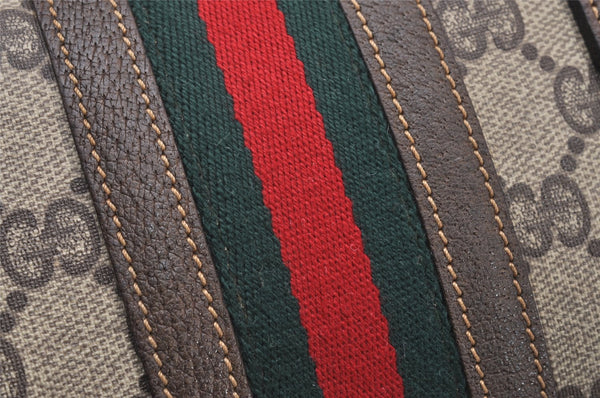 Authentic GUCCI Web Sherry Line 2Way Hand Boston Bag GG PVC Leather Brown 7730I