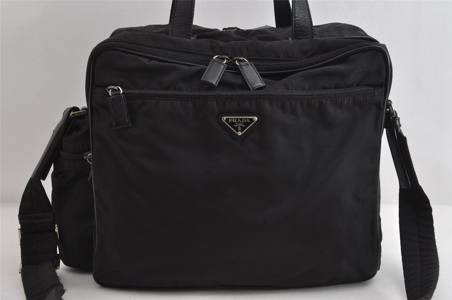 Authentic PRADA Nylon Tessuto Saffiano Leather 2Way Business Bag Black 7731I