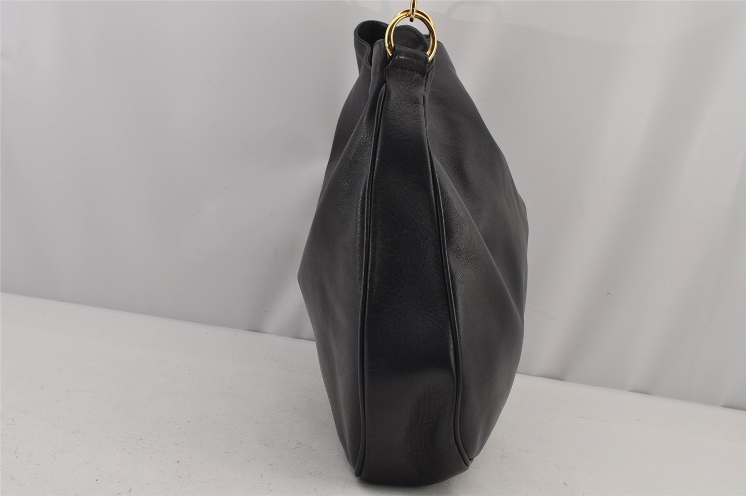 Authentic GUCCI Vintage Bamboo 2Way Shoulder Hand Bag Leather Black Junk 7731J