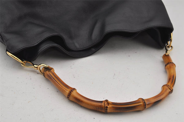 Authentic GUCCI Vintage Bamboo 2Way Shoulder Hand Bag Leather Black Junk 7731J