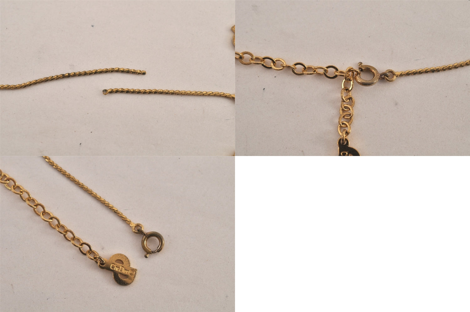 Authentic Christian Dior Gold Tone Chain Necklace Earrings Cuffs 3Set Junk 7731M
