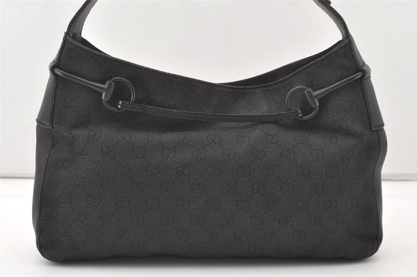 Authentic GUCCI Horsebit Shoulder Bag Purse GG Canvas Leather 101975 Black 7732J