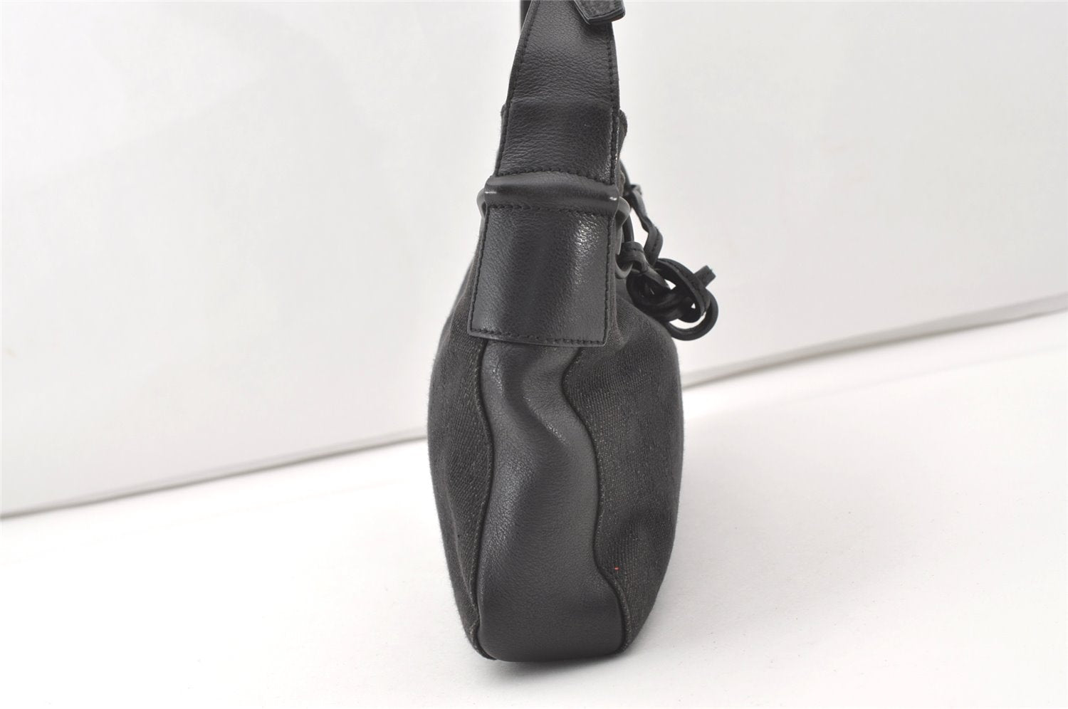 Authentic GUCCI Horsebit Shoulder Bag Purse GG Canvas Leather 101975 Black 7732J