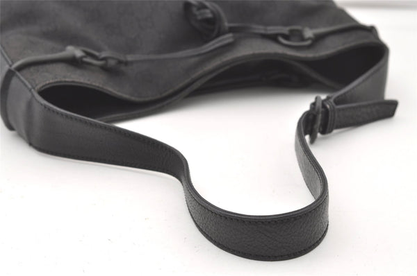 Authentic GUCCI Horsebit Shoulder Bag Purse GG Canvas Leather 101975 Black 7732J