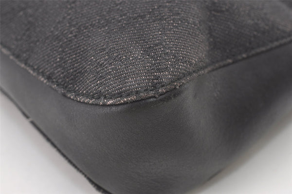 Authentic GUCCI Horsebit Shoulder Bag Purse GG Canvas Leather 101975 Black 7732J