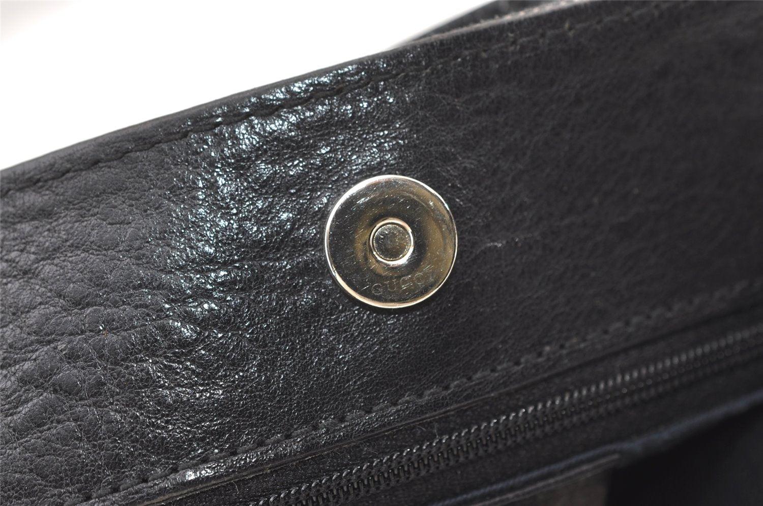 Authentic GUCCI Horsebit Shoulder Bag Purse GG Canvas Leather 101975 Black 7732J