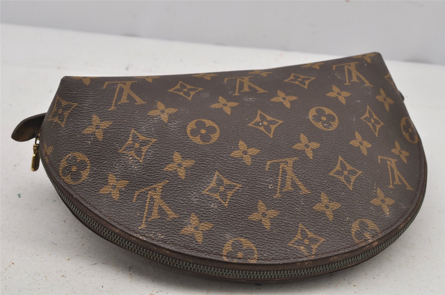 Authentic Louis Vuitton Monogram Trousse Demi Ronde 23 Pouch M47520 Junk 7734J