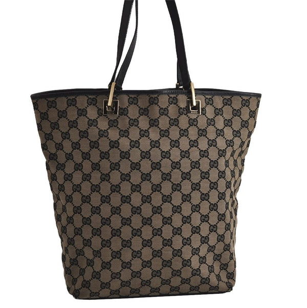 Authentic GUCCI Shoulder Tote Bag GG Canvas Leather 0021098 Black Gray 7737J