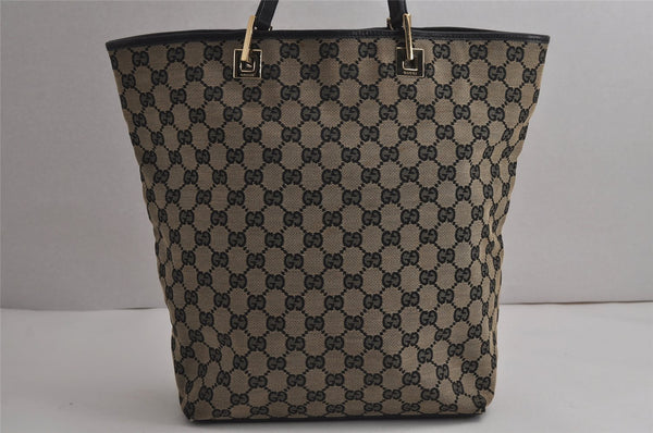 Authentic GUCCI Shoulder Tote Bag GG Canvas Leather 0021098 Black Gray 7737J