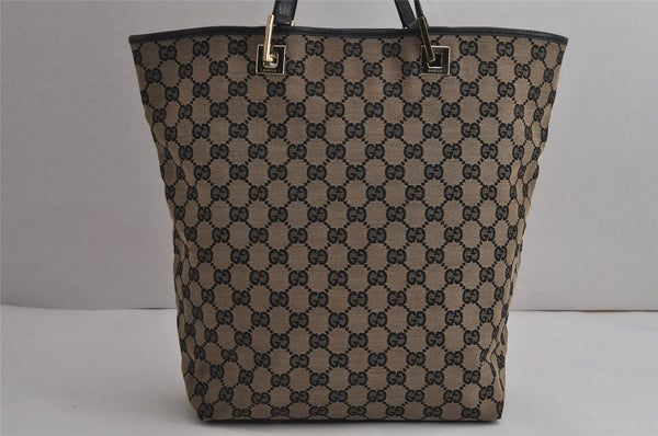 Authentic GUCCI Shoulder Tote Bag GG Canvas Leather 0021098 Black Gray 7737J